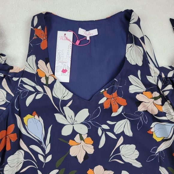 Parker Navy Floral Cold Shoulder Straps Mini Dress - Picture 5 of 14